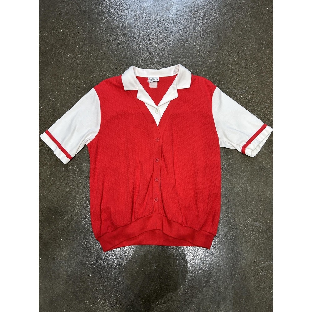 Vintage BonWorth‎ Cardigan Sweater Womens Medium Red White Collared Button Knit